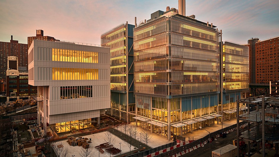 Aerial view of Jerome L. Greene Science Center on Columbia University's Manhattanville campus